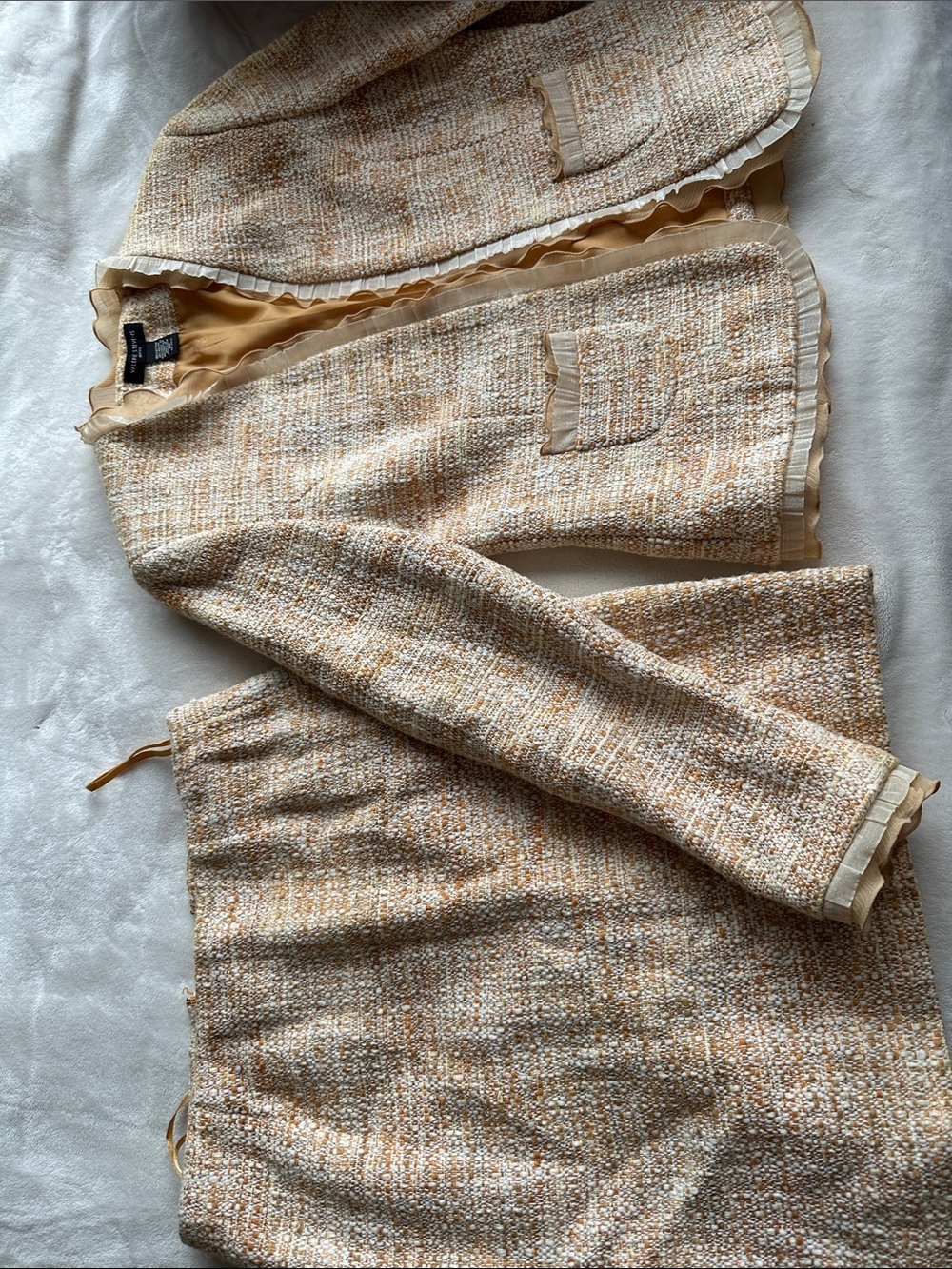 Valerie Stevens Cream and Tan Tweed Two-Piece Skirt Set